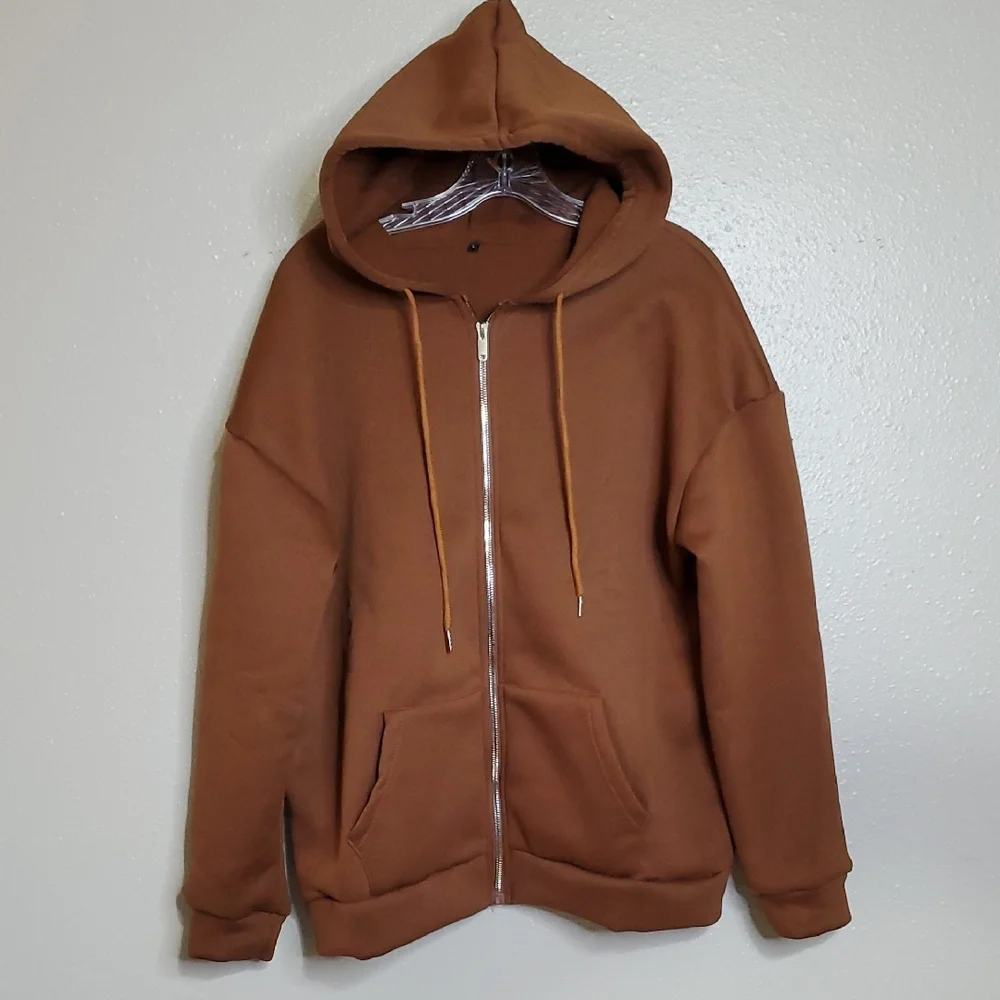 Women's Brown Zip-Up Hoodie Sweatshirt Cabincore Women's Large - Picture 5 of 8